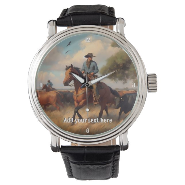 Cowboy reiten bei einem Bay Pferd Armbanduhr (Vorderseite)
