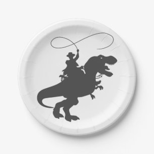 Cowboy reiten Dinosaurier in der prähistorischen  Pappteller