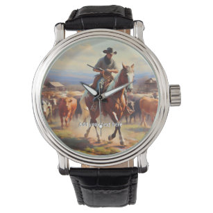 Cowboy reiten ein Paint Horse Armbanduhr