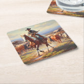 Cowboy reiten ein Paint Horse Rechteckiger Pappuntersetzer (angewinkelt)