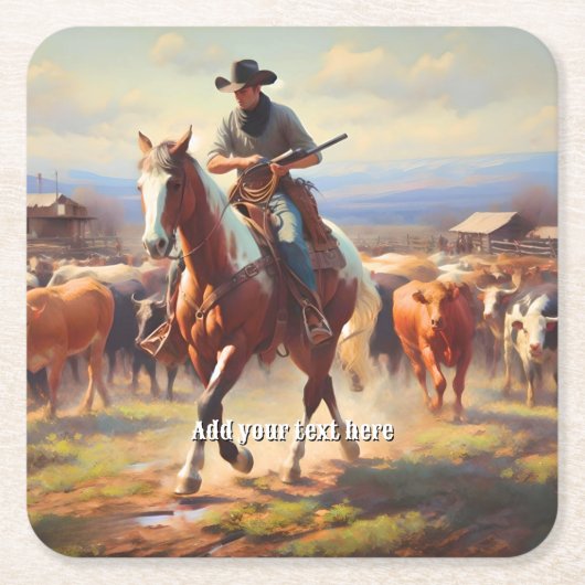 Cowboy reiten ein Paint Horse Rechteckiger Pappuntersetzer (Vorderseite)