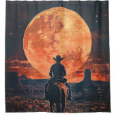 Cowboy-Reiten in Richtung Orange Vollmond Duschvorhang (Vorderseite)