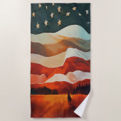 Cowboy reiten in US Flag Stars Streifen Sonnenunte Strandtuch (Vorderseite)