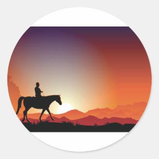 Cowboy reiten mit einem Pferdekleber Runder Aufkleber