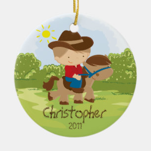 Cowboy-Reiter-Junge-Weihnachtsdekoration Keramikornament