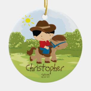 Cowboy-Reiter-Junge-Weihnachtsdekoration Keramikornament