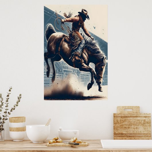 Cowboy reitet auf einem Pferd Poster (Küche)
