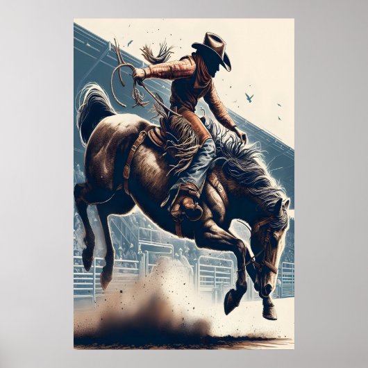Cowboy reitet auf einem Pferd Poster (Vorne)