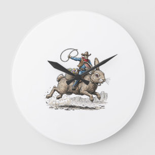 Cowboy reitet auf Osterhasen Western Howdy Oster F Große Wanduhr