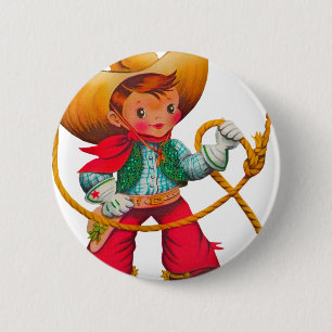 Cowboy Retro Boy Kind Niedlicher Western Button