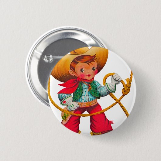 Cowboy Retro Boy Kind Niedlicher Western Button (Vorne & Hinten)