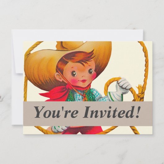 Cowboy Retro Boy Kind Niedlicher Western Einladung (Vorderseite)