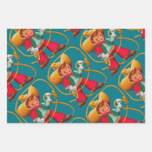 Cowboy Retro Boy Kind Niedlicher Western Geschenkpapier Set (Vorderseite 3)
