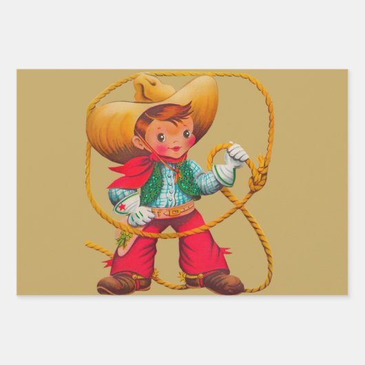 Cowboy Retro Boy Kind Niedlicher Western Geschenkpapier Set (Vorderseite 2)