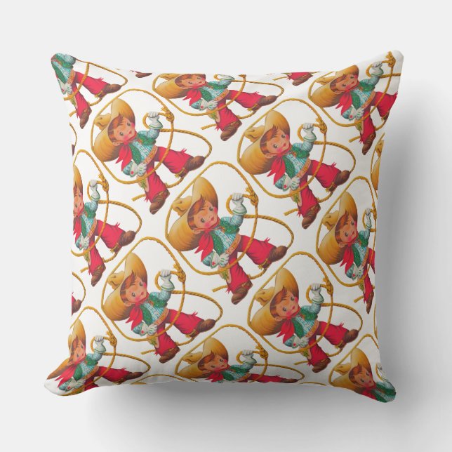 Cowboy Retro Boy Kind Niedlicher Western Kissen (Vorderseite)