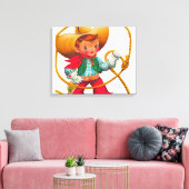 Cowboy Retro Boy Kind Niedlicher Western Leinwanddruck (Insitu (Wohnzimmer))
