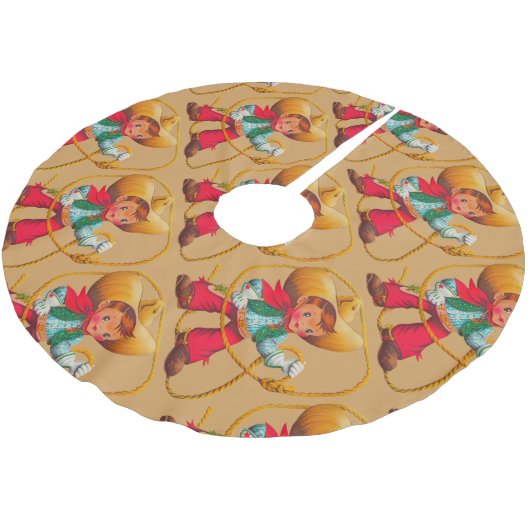 Cowboy Retro Boy Kind Niedlicher Western Polyester Weihnachtsbaumdecke (Schrägansicht)