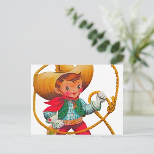 Cowboy Retro Boy Kind Niedlicher Western Postkarte (Stehend Vorderseite)