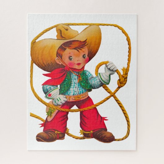 Cowboy Retro Boy Kind Niedlicher Western Puzzle (Vertikal)