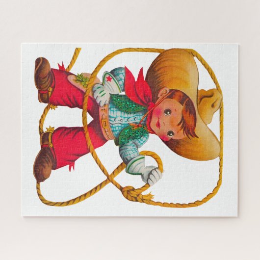 Cowboy Retro Boy Kind Niedlicher Western Puzzle (Horizontal)