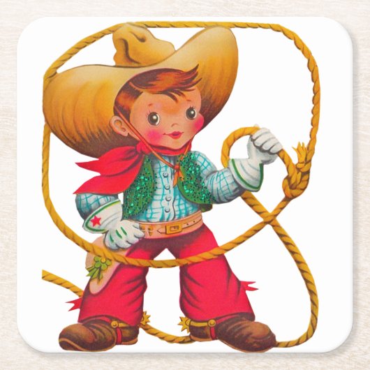 Cowboy Retro Boy Kind Niedlicher Western Rechteckiger Pappuntersetzer (Vorderseite)