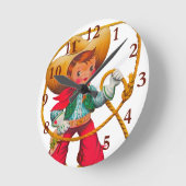 Cowboy Retro Boy Kind Niedlicher Western Runde Wanduhr (Winkel)