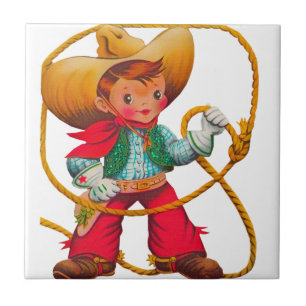 Cowboy Retro Junge Kind Süß Western Fliese