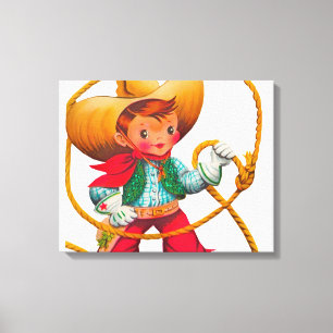 Cowboy Retro Junge Kind Süß Western Leinwanddruck