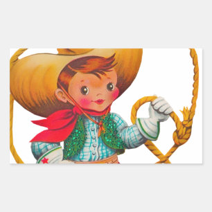 Cowboy Retro Junge Kind Süß Western Rechteckiger Aufkleber