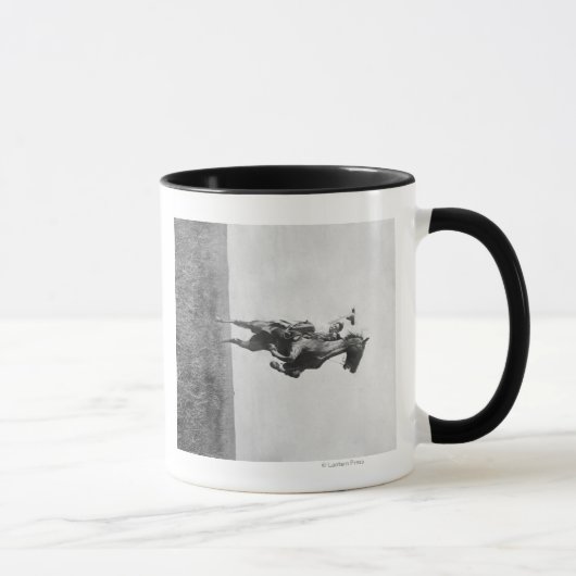Cowboy Rides Bronco Rising auf seinen Hing Legs Tasse (Rechts)
