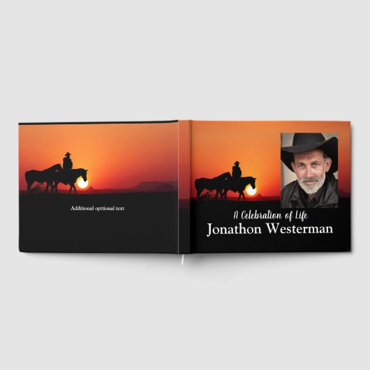 Cowboy Rides Horse bei Sonnenuntergang Feier des L Gästebuch (Voll)