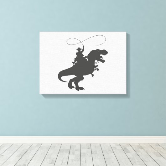 Cowboy riding dinosaur in the prehistoric wird leinwanddruck (Insitu (Holzboden))