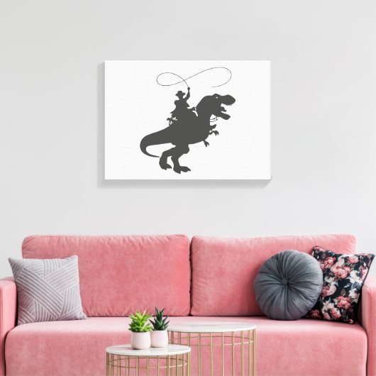 Cowboy riding dinosaur in the prehistoric wird leinwanddruck (Insitu (Wohnzimmer))