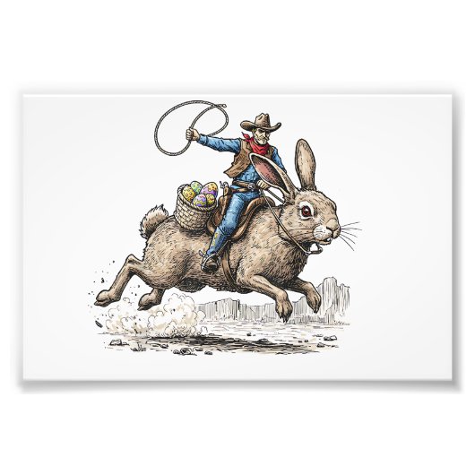 Cowboy Riding Easter Bunny Western Howdy Easter Fu Fotodruck (Vorne)