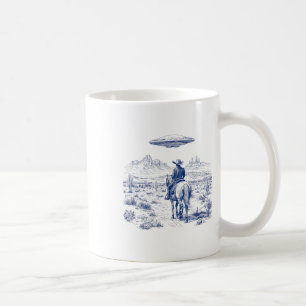 Cowboy Riding Horse Ufo Oberhalb der Wüste Cactus Kaffeetasse