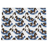 Cowboy Rocking Horse Blue Baby Große Geschenktüte (Vorderseite)