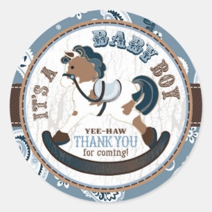 Cowboy Rocking Horse Western Kinderdusche Runder Aufkleber