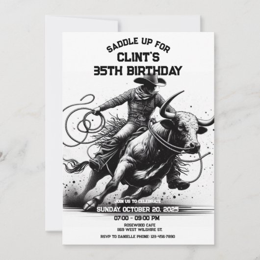 Cowboy Rodeo Birthday einladen, Rodeo Bull Ride Einladung (Vorderseite)