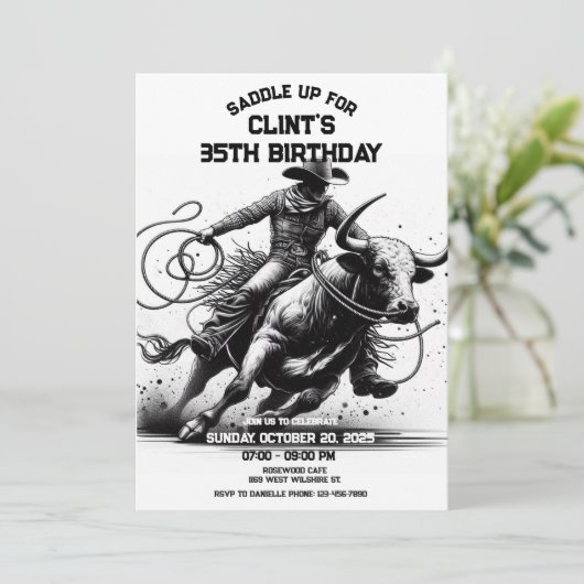 Cowboy Rodeo Birthday einladen, Rodeo Bull Ride Einladung (Stehend Vorderseite)