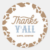 Cowboy Rodeo Geburtstagsparty Danke Runder Aufkleber (Vorderseite)