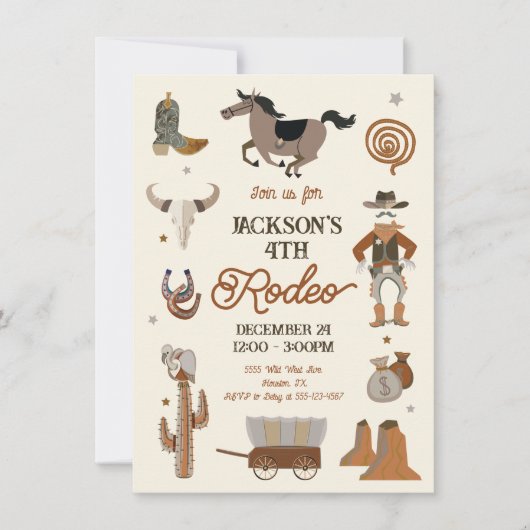 Cowboy Rodeo Geburtstagsparty Einladung (Vorderseite)