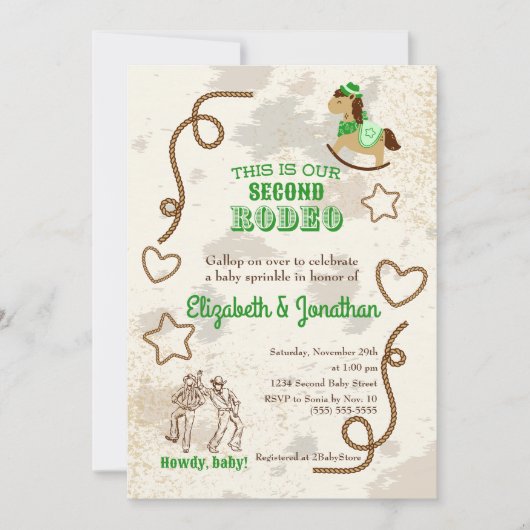 Cowboy Rodeo Green Howdy Baby Dusche Sprinkle Einladung (Vorderseite)