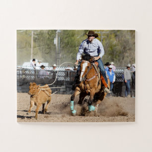 Cowboy-Rodeo-Kälberfangen Western-Sport Puzzle