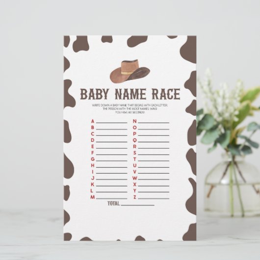 Cowboy Rodeo Name Race Baby Shooting Game Activity Briefpapier (Stehend Vorderseite)