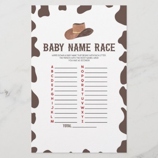 Cowboy Rodeo Name Race Baby Shooting Game Activity Briefpapier (Vorderseite)