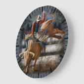 Cowboy Rodeo Rider Bucking Bull Western Thema Große Wanduhr (Winkel)