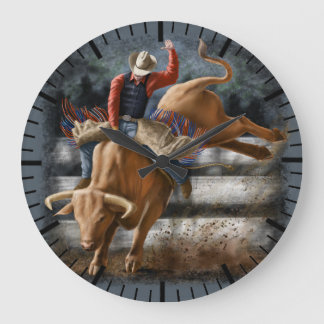 Cowboy Rodeo Rider Bucking Bull Western Thema Große Wanduhr
