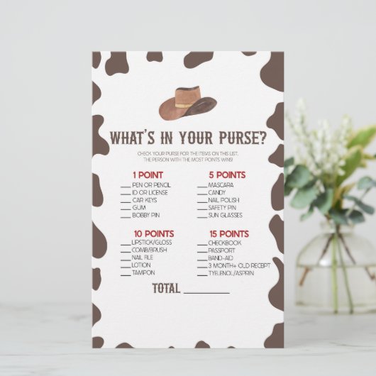 Cowboy Rodeo Was ist in Purse Baby Shower Game Briefpapier (Stehend Vorderseite)