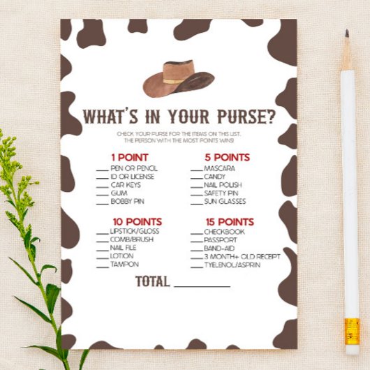 Cowboy Rodeo Was ist in Purse Baby Shower Game Briefpapier