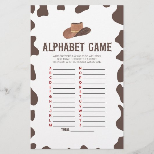 Cowboy Rodeo Western Alphabet Baby Showspiel Briefpapier (Vorderseite)